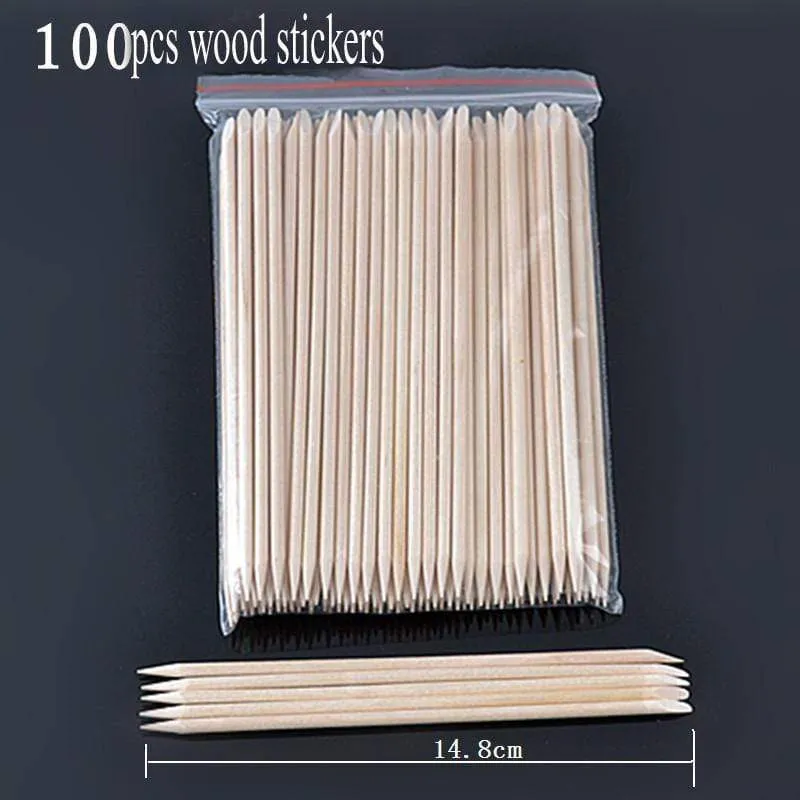 100pc/bag Nail Art Orange Wood Stick Cuticle Pusher Remover Pedicure Manicure Tool Double Ended Stick For Manicure Care Tool