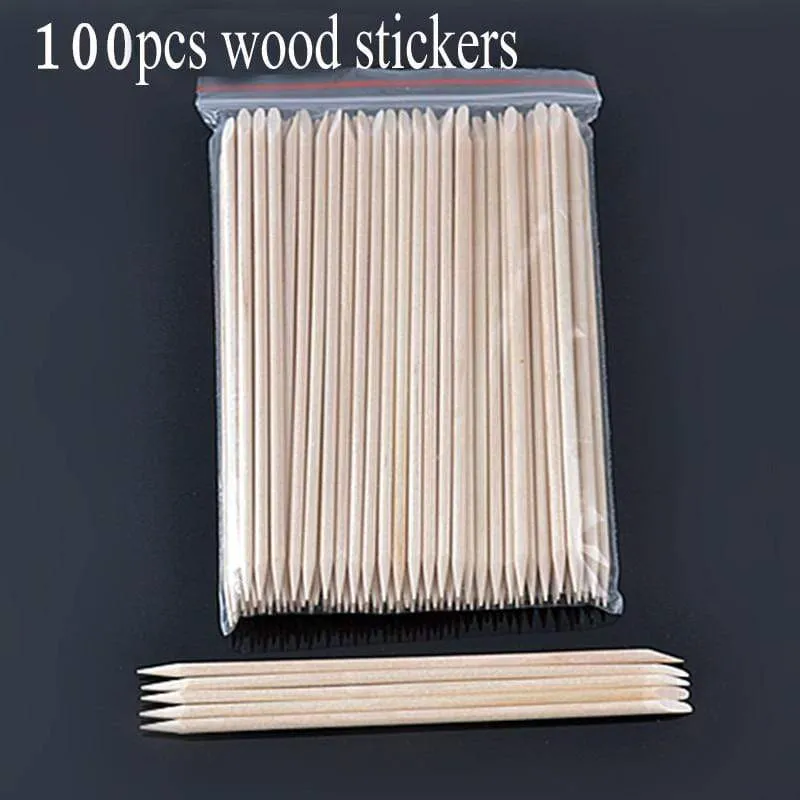 100pc/bag Nail Art Orange Wood Stick Cuticle Pusher Remover Pedicure Manicure Tool Double Ended Stick For Manicure Care Tool