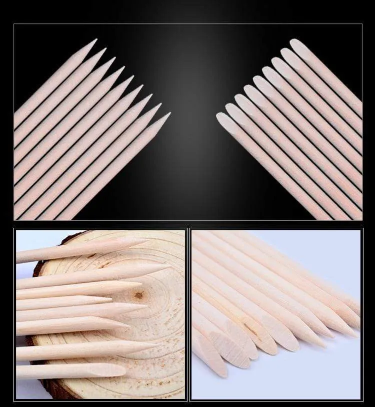 100pc/bag Nail Art Orange Wood Stick Cuticle Pusher Remover Pedicure Manicure Tool Double Ended Stick For Manicure Care Tool