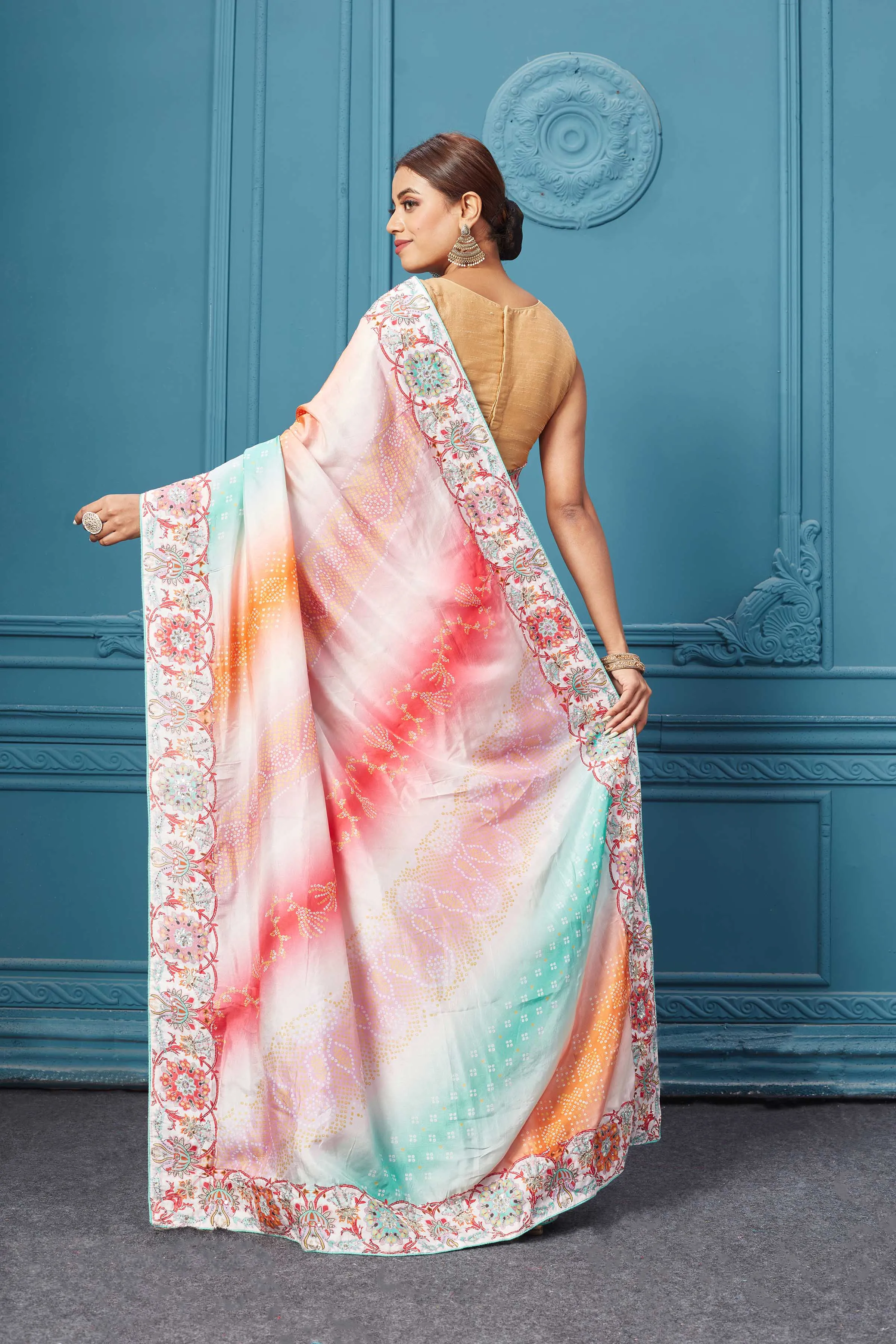 91A094 Pastel Pink Printed Embroidered Mulberry Silk Saree