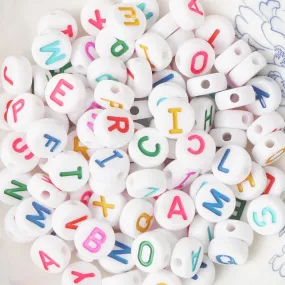 9*4mm White Acrylic Alphabet Beads Colorful Alphabet Round Beads 2mm Hole 100 Pcs/Bag Mixed 10346150