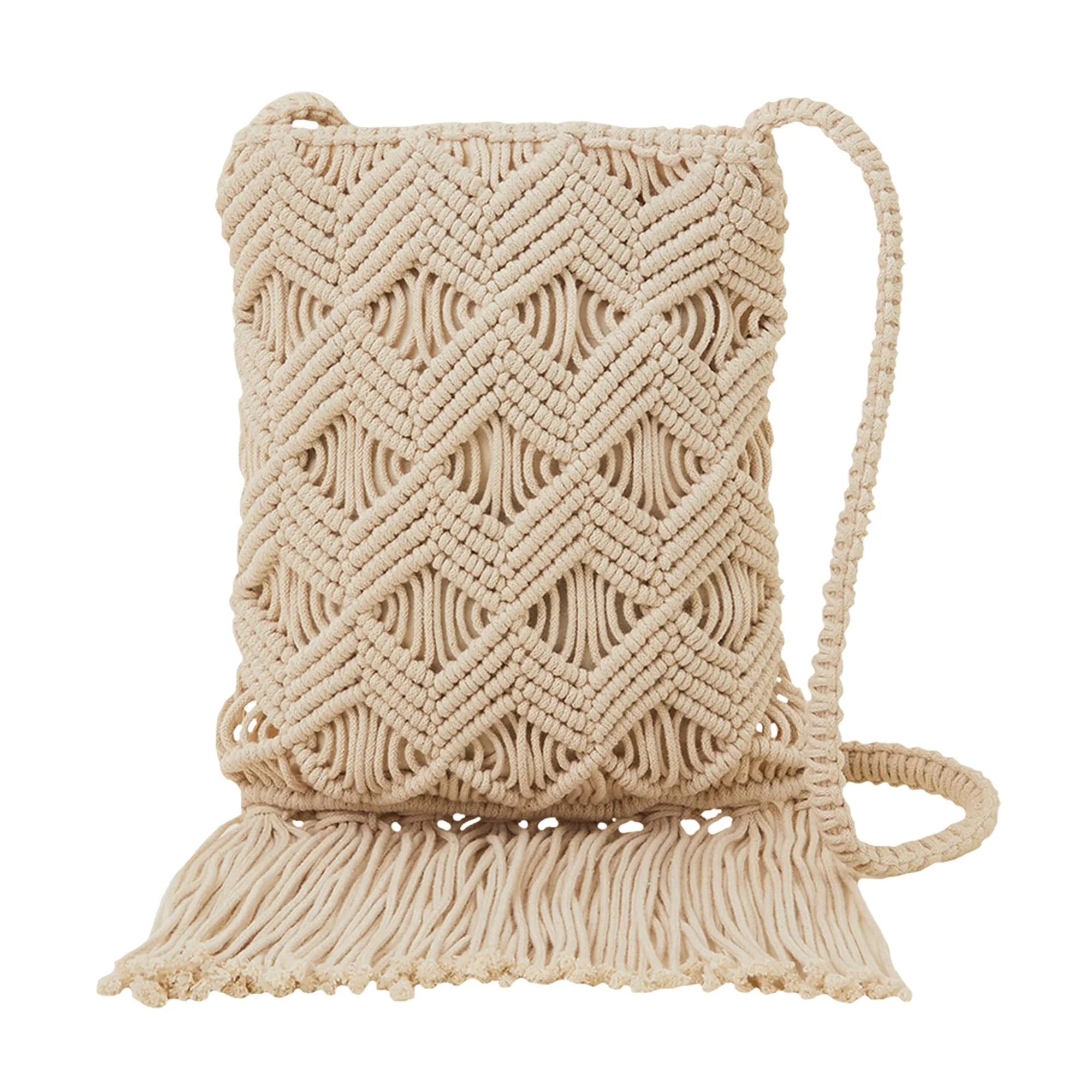 Accessorize London Women's Cream Macrame Fringe Phone Bag