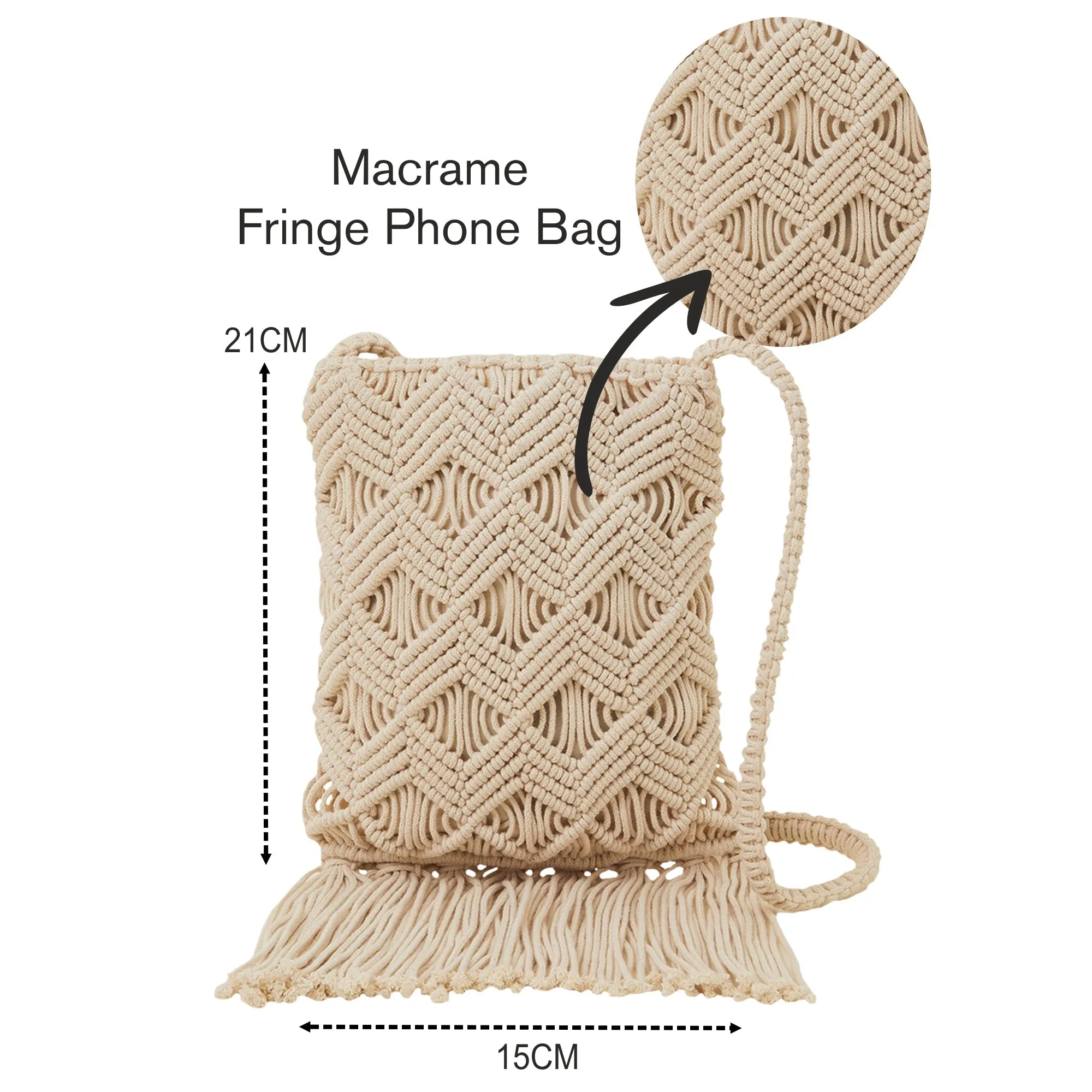 Accessorize London Women's Cream Macrame Fringe Phone Bag