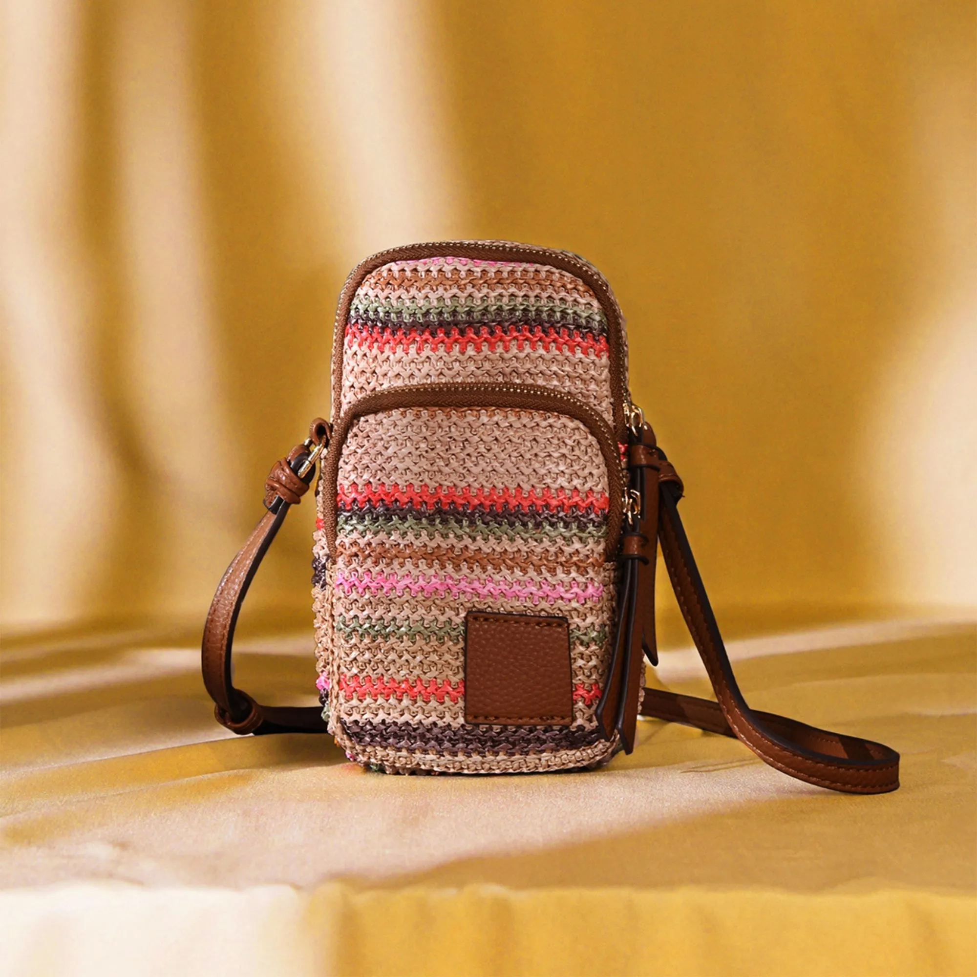 Accessorize London Women's Multi Stripe Raffia Phone Bag