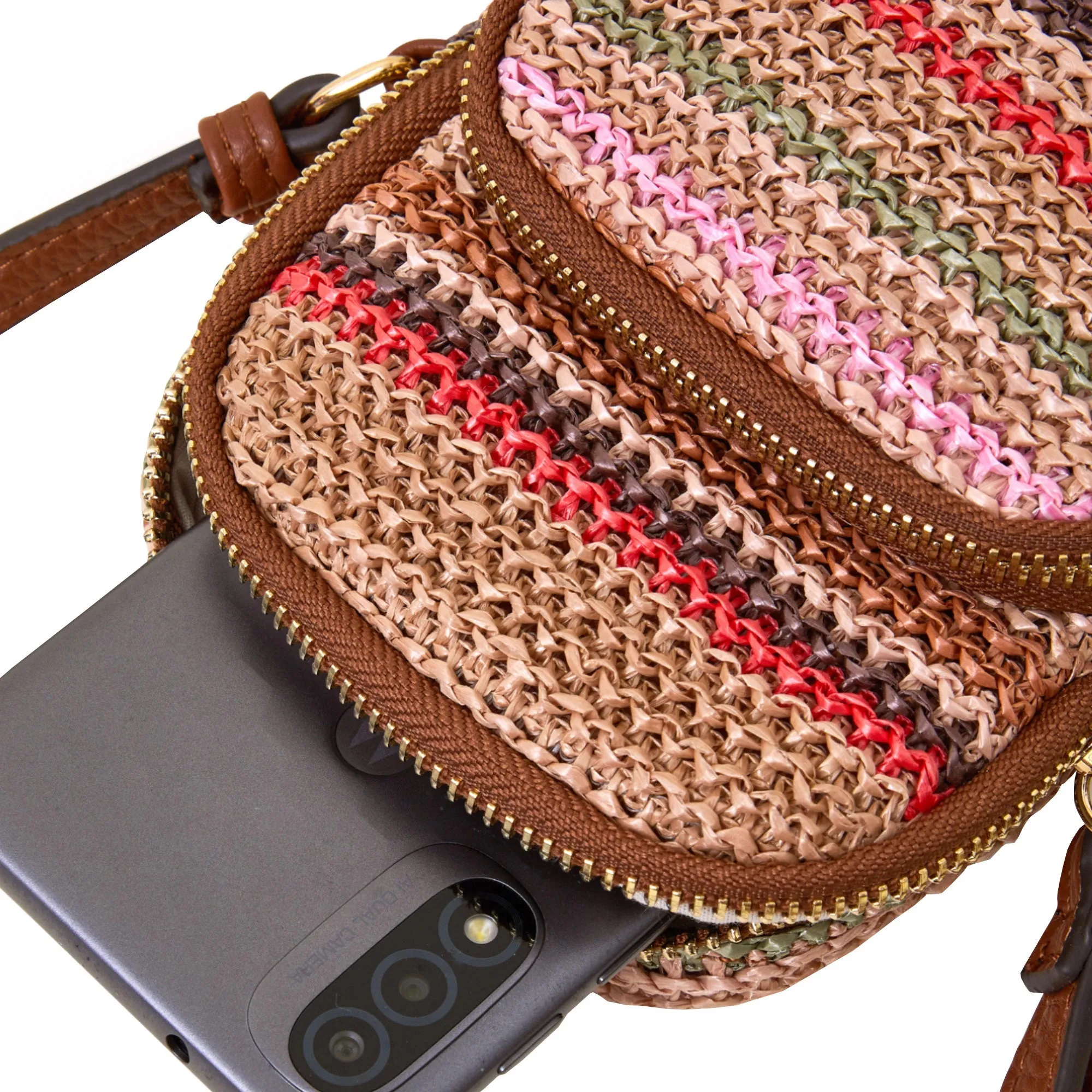 Accessorize London Women's Multi Stripe Raffia Phone Bag