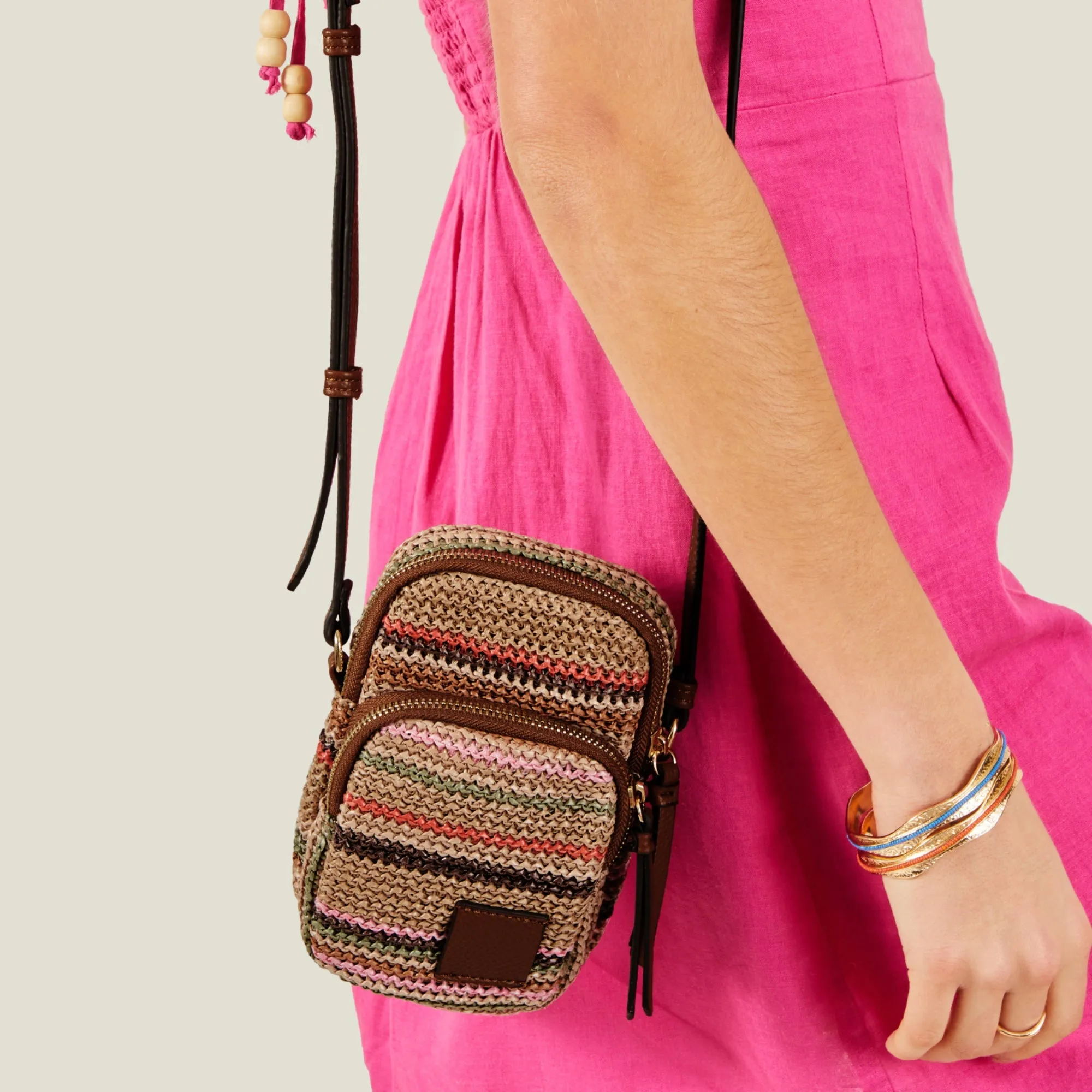 Accessorize London Women's Multi Stripe Raffia Phone Bag