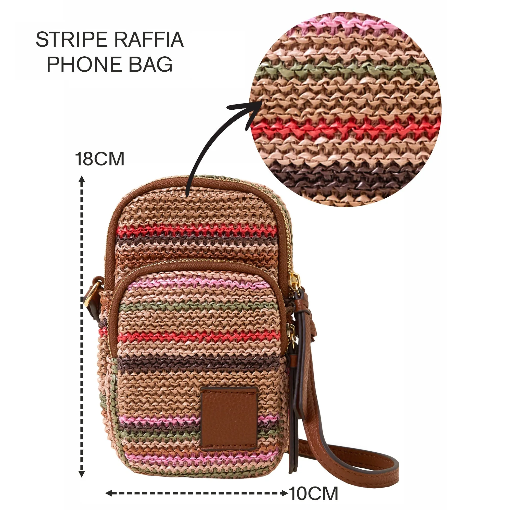 Accessorize London Women's Multi Stripe Raffia Phone Bag