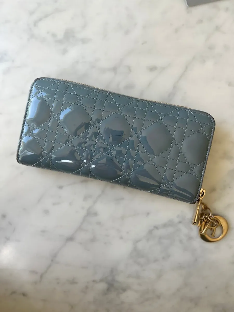 Christian Dior Lady Cannage Long Wallet in Patent Leather with D.I.O.R. Charm