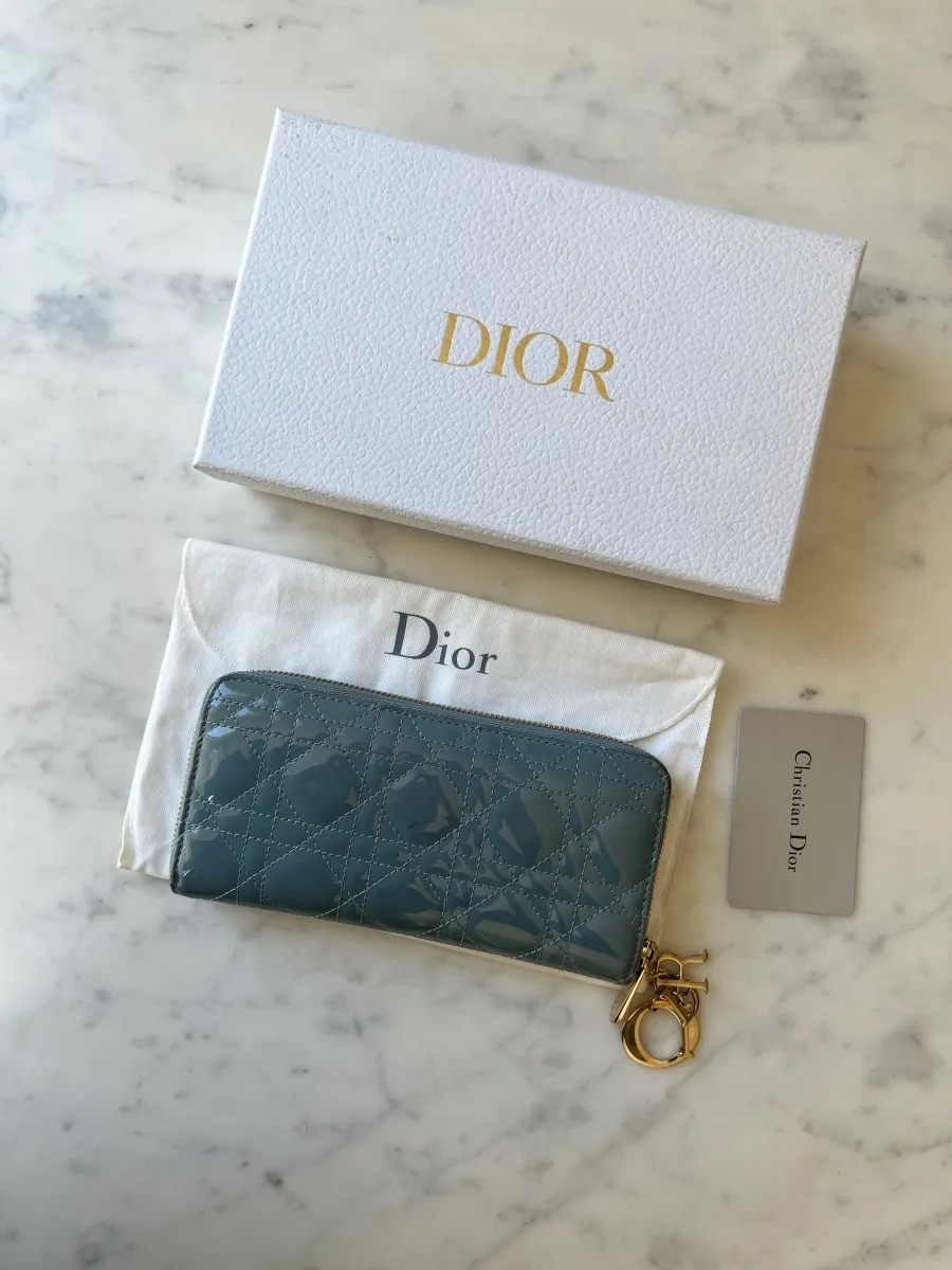 Christian Dior Lady Cannage Long Wallet in Patent Leather with D.I.O.R. Charm