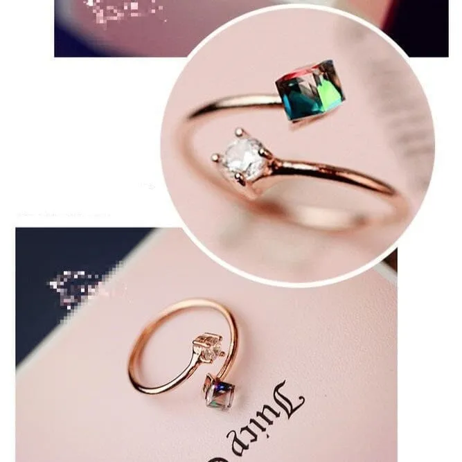 Cubic Zirconia Rose Gold Plated Ring - Resizable