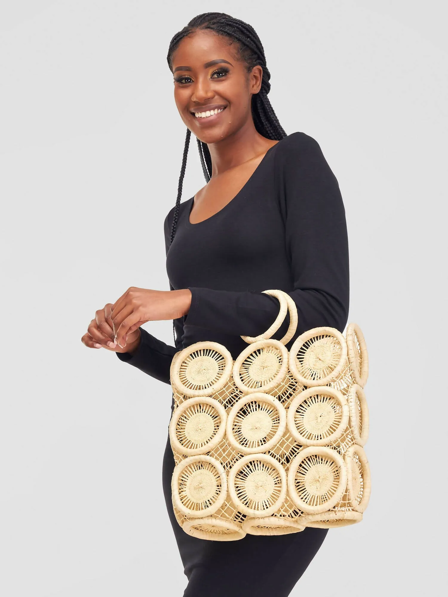 Curves BD Hollow Raffia Bag - White