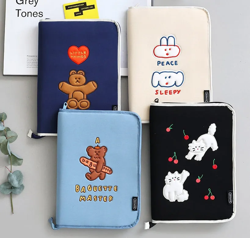 Cute Animal Characters 13 Open Laptop Sleeves Pouches Square Cases Covers Embroidery Skins Purses Handbags Soft Protection