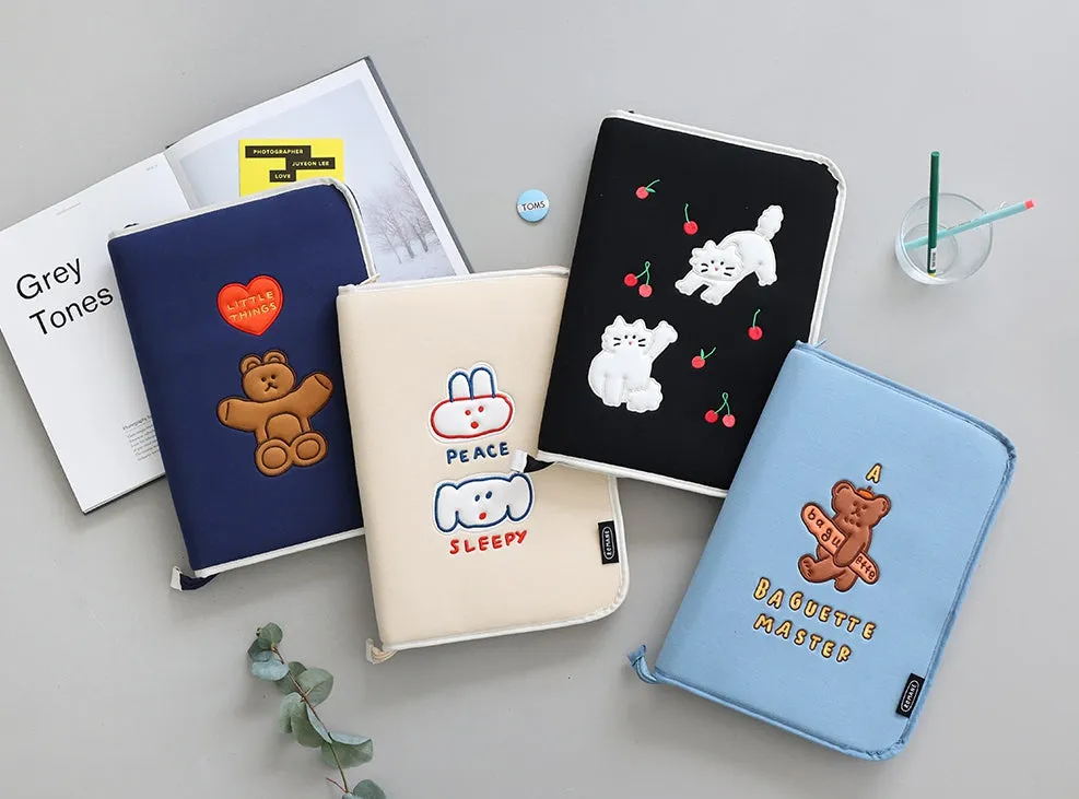 Cute Animal Characters 13 Open Laptop Sleeves Pouches Square Cases Covers Embroidery Skins Purses Handbags Soft Protection