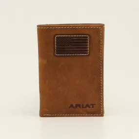 FLAG PATCH MEDIUM BROWN ARIAT TRIFOLD WALLET