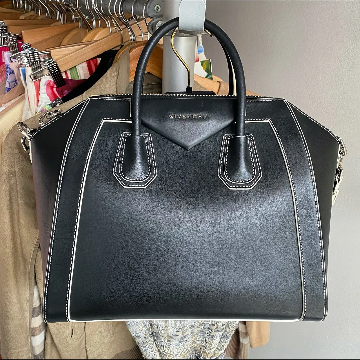 Givenchy Antigona Black Top Stitch Leather Medium Bag