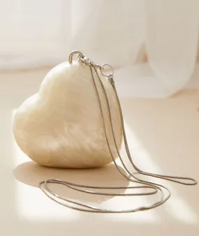 Heart Clutch Bag with Shoulder Strap - Ivory