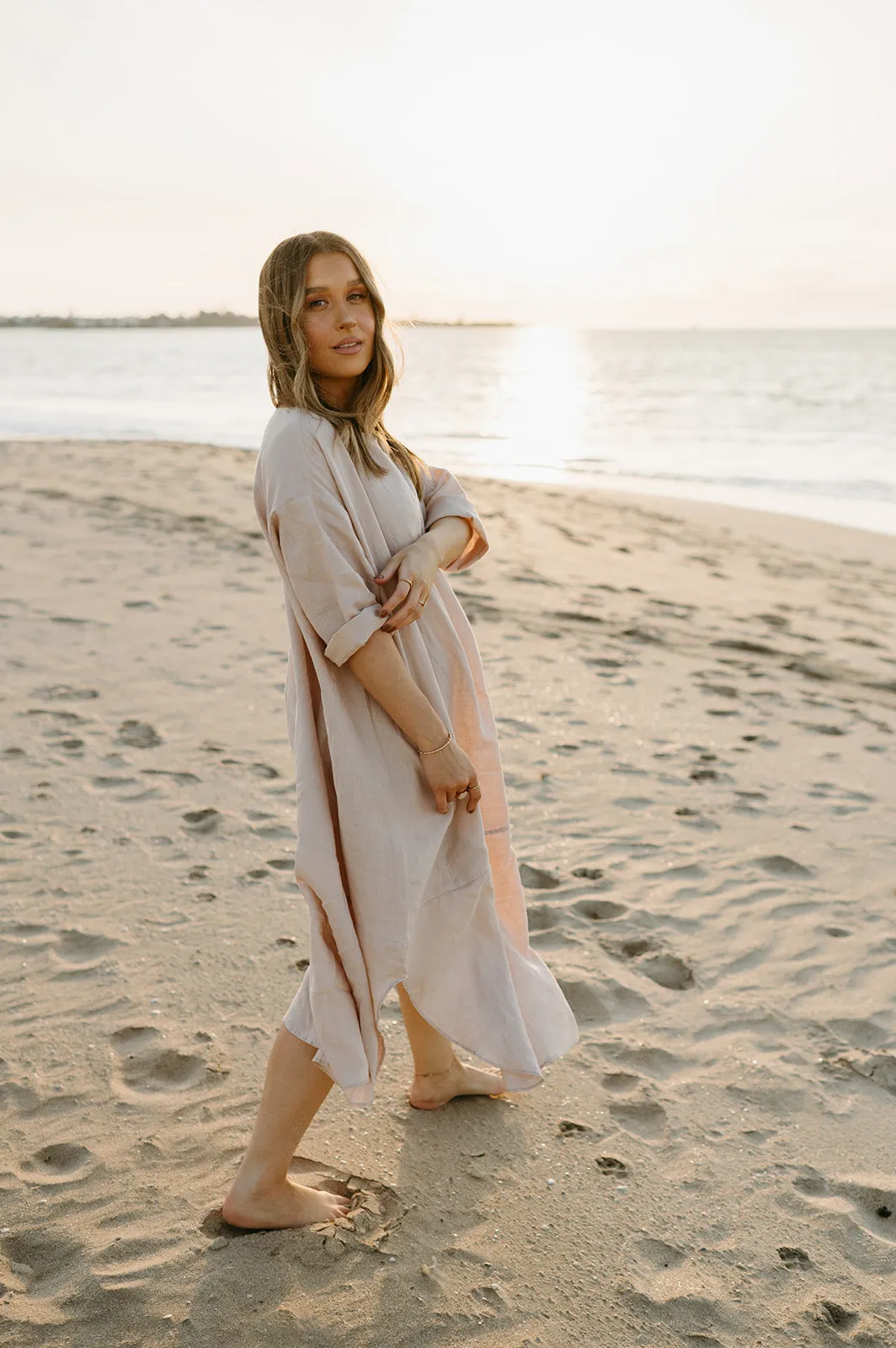 Joselin Linen Dress in Dust Storm