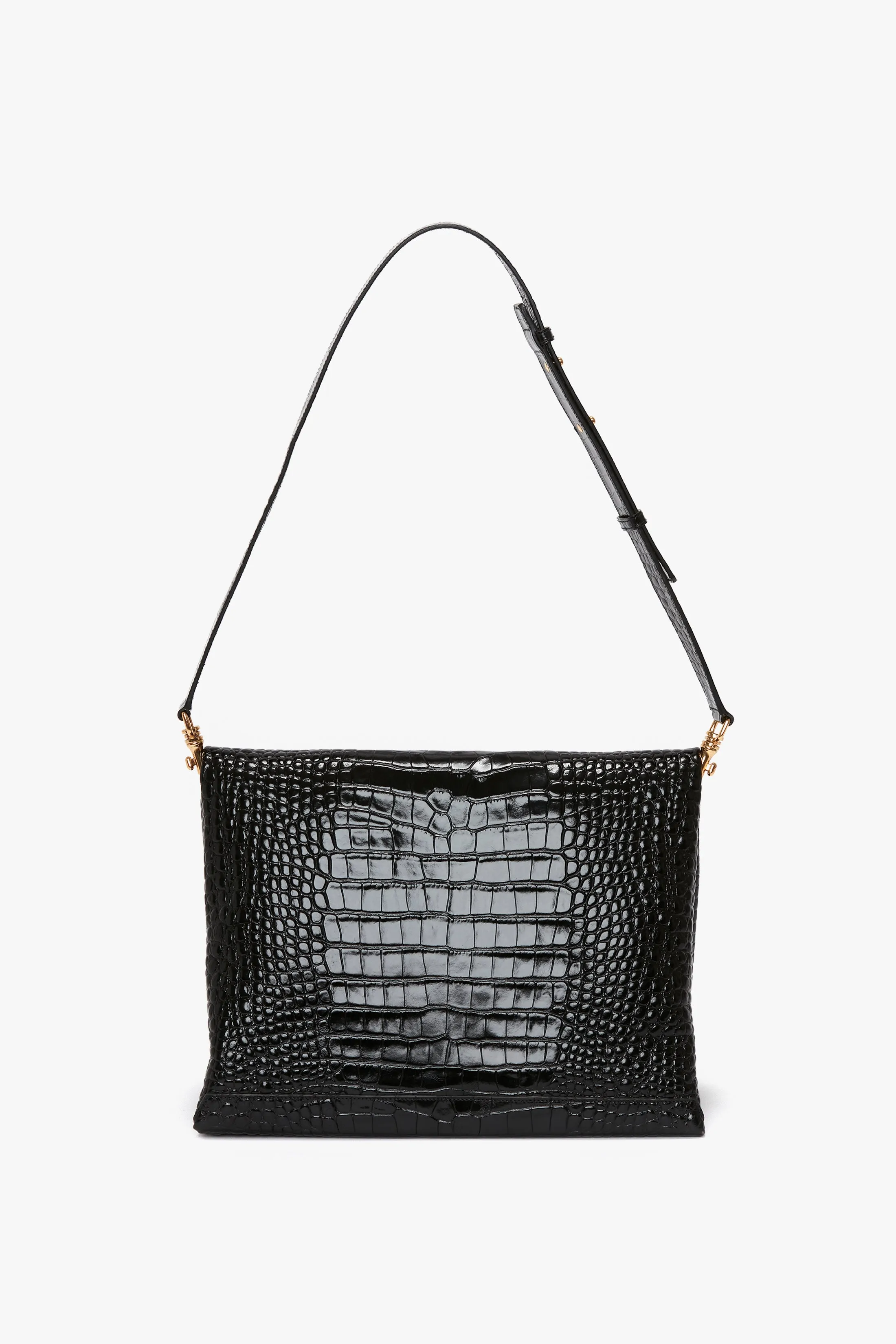 Jumbo Chain Pouch in Black Croc-Effect Leather