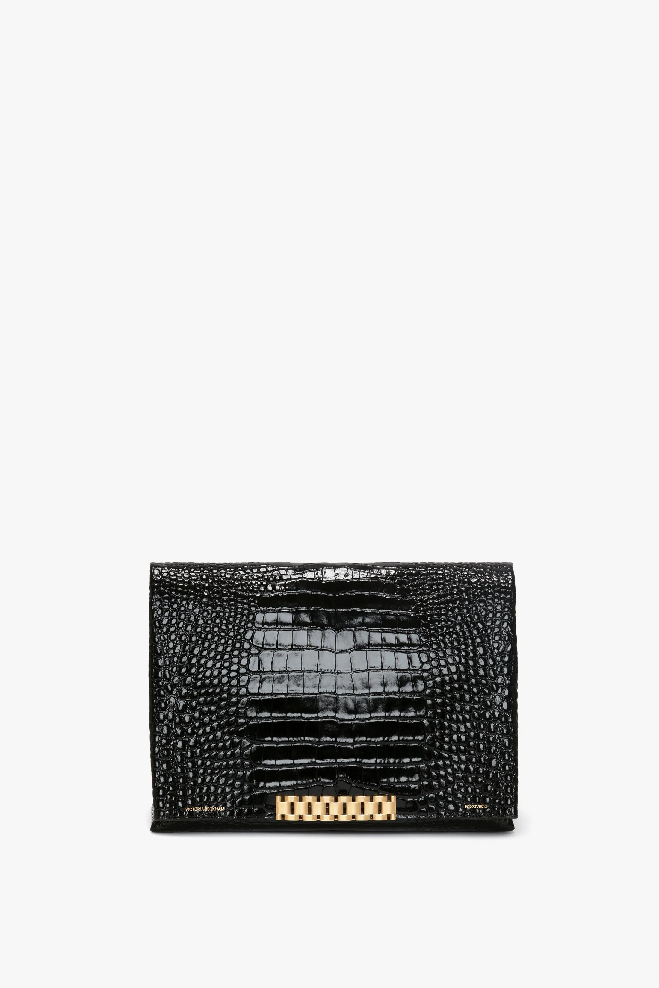 Jumbo Chain Pouch in Black Croc-Effect Leather