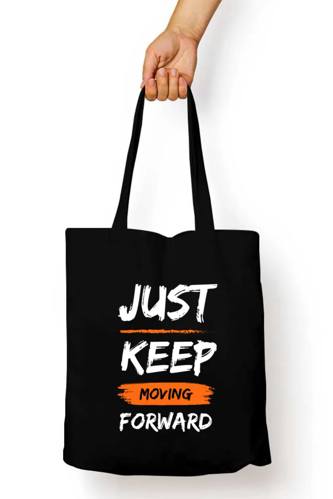 Just Keep Moving Forward Black Tote Bag with Zipper