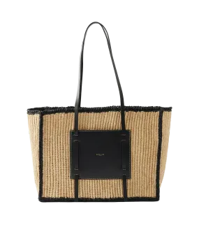 Large Capri Bag in Warm Raffia & Black Smooth