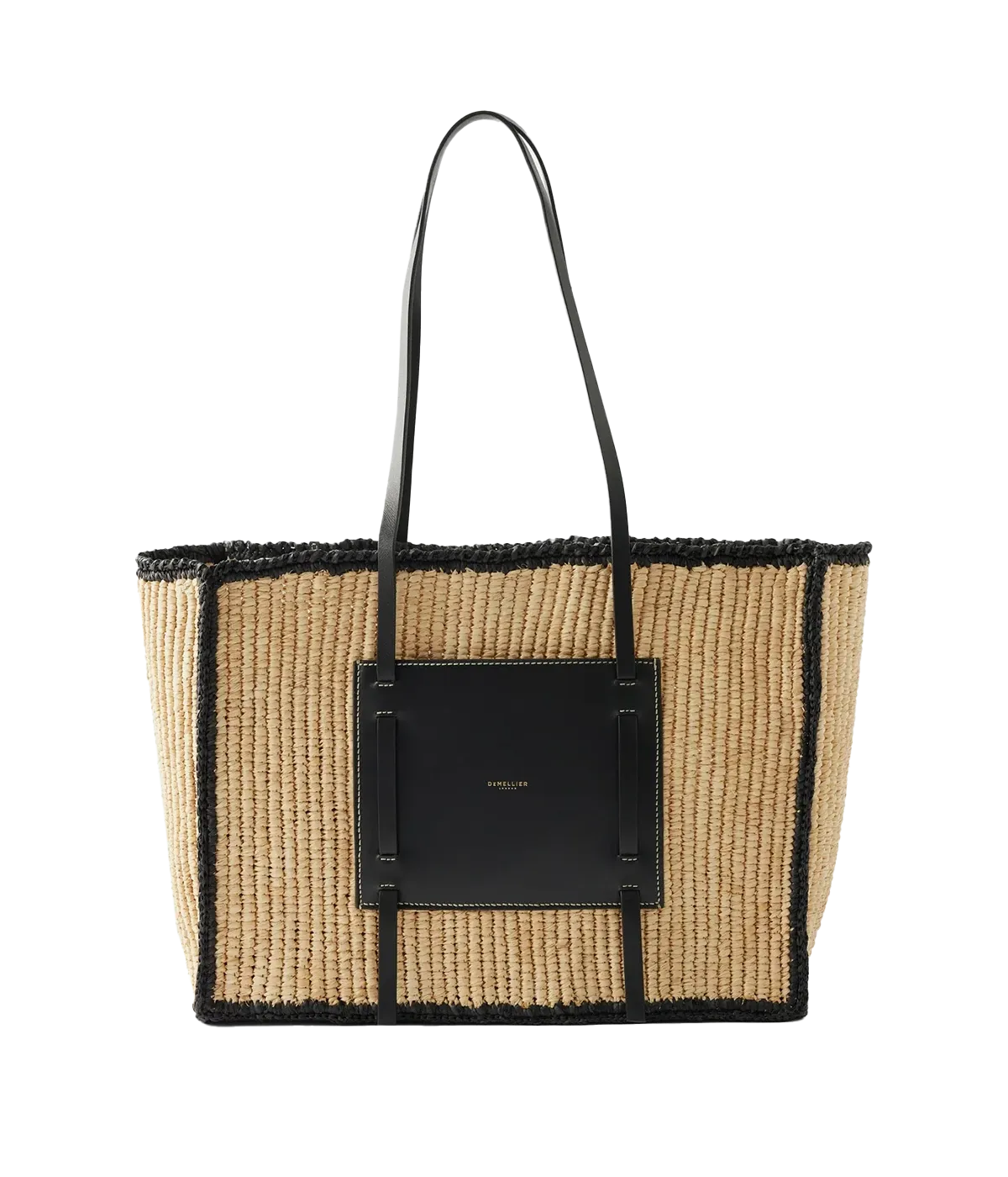 Large Capri Bag in Warm Raffia & Black Smooth