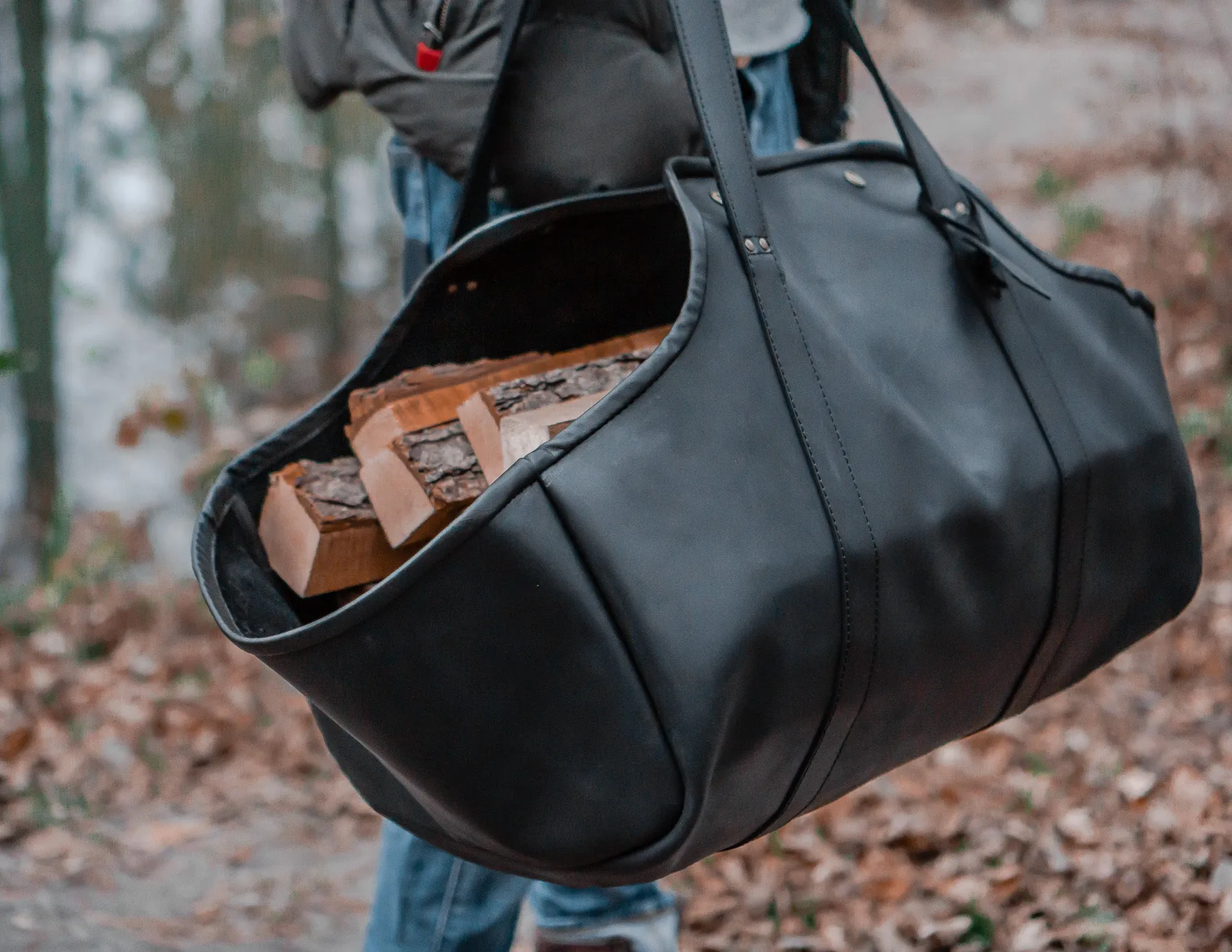 Log Firewood Carrier with sides | Black Log Tote Bag | HandMade