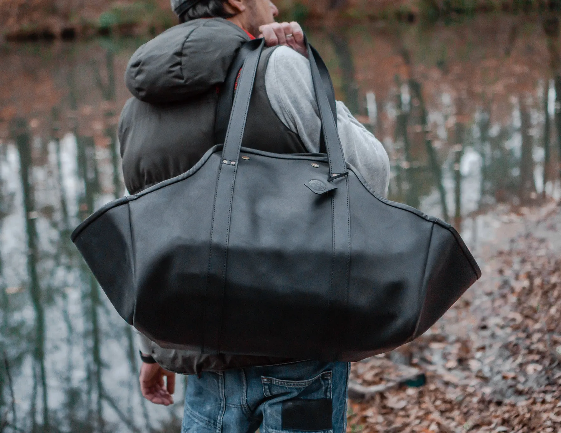 Log Firewood Carrier with sides | Black Log Tote Bag | HandMade