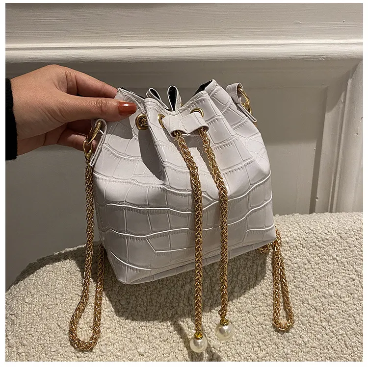 Metal Chain Drawstring Mini Bucket Bag Crossbody