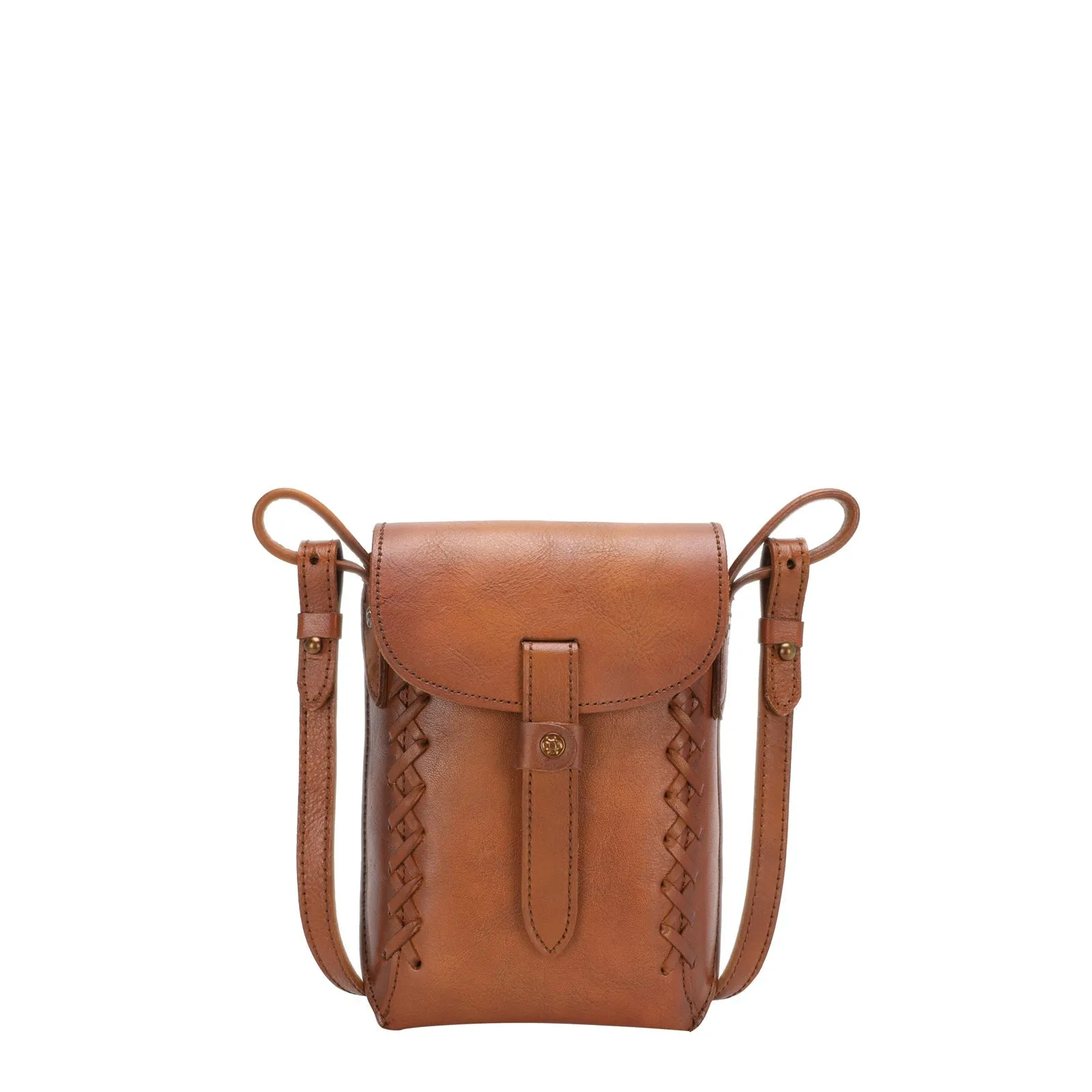 Montana West Genuine Leather Whipstitch Crossbody Phone Bag