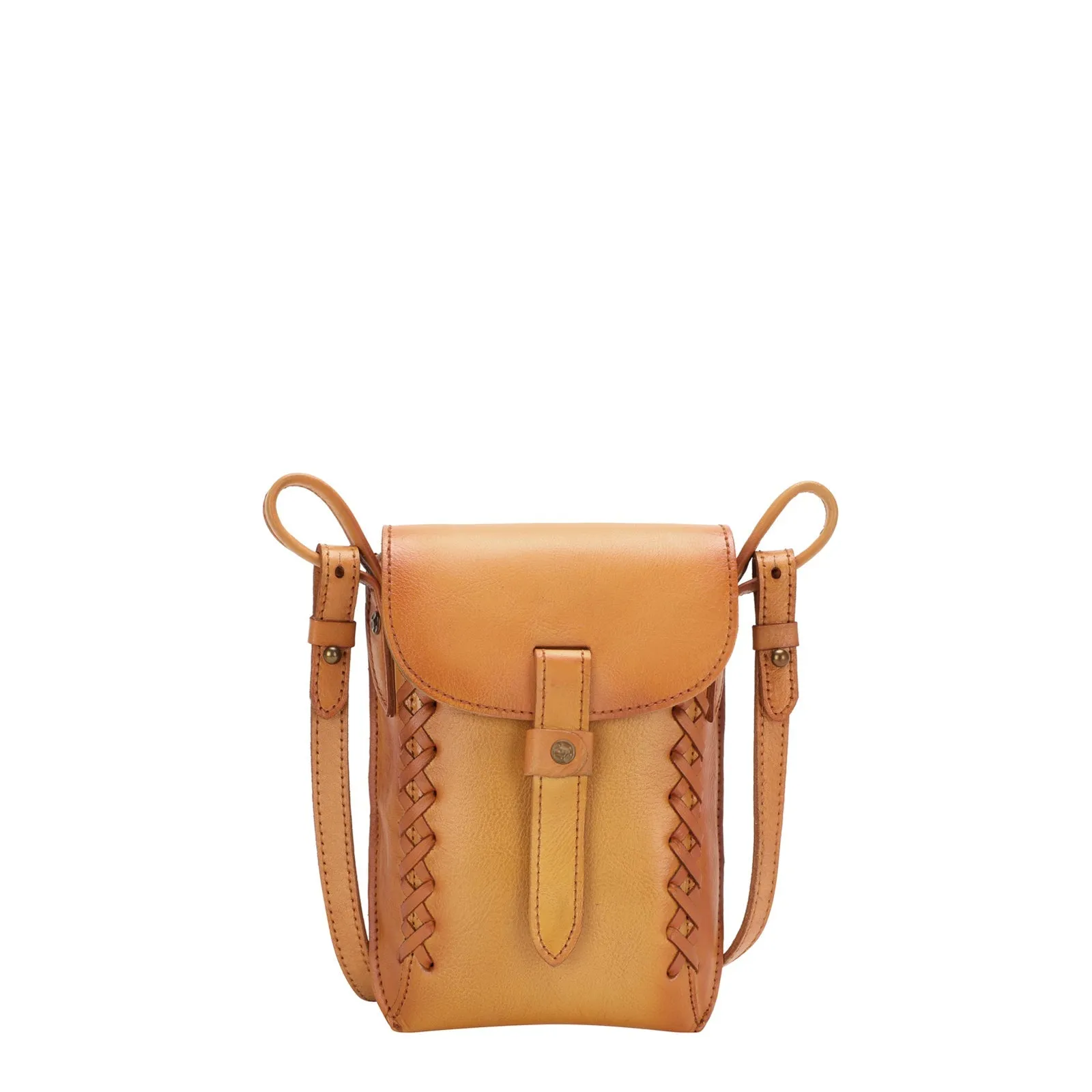 Montana West Genuine Leather Whipstitch Crossbody Phone Bag