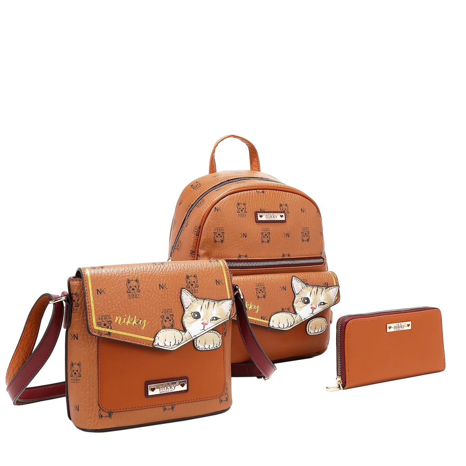 NIKKY FINDS MEOW 3 PIECE SET (BACKPACK, CROSSBODY, WALLET)