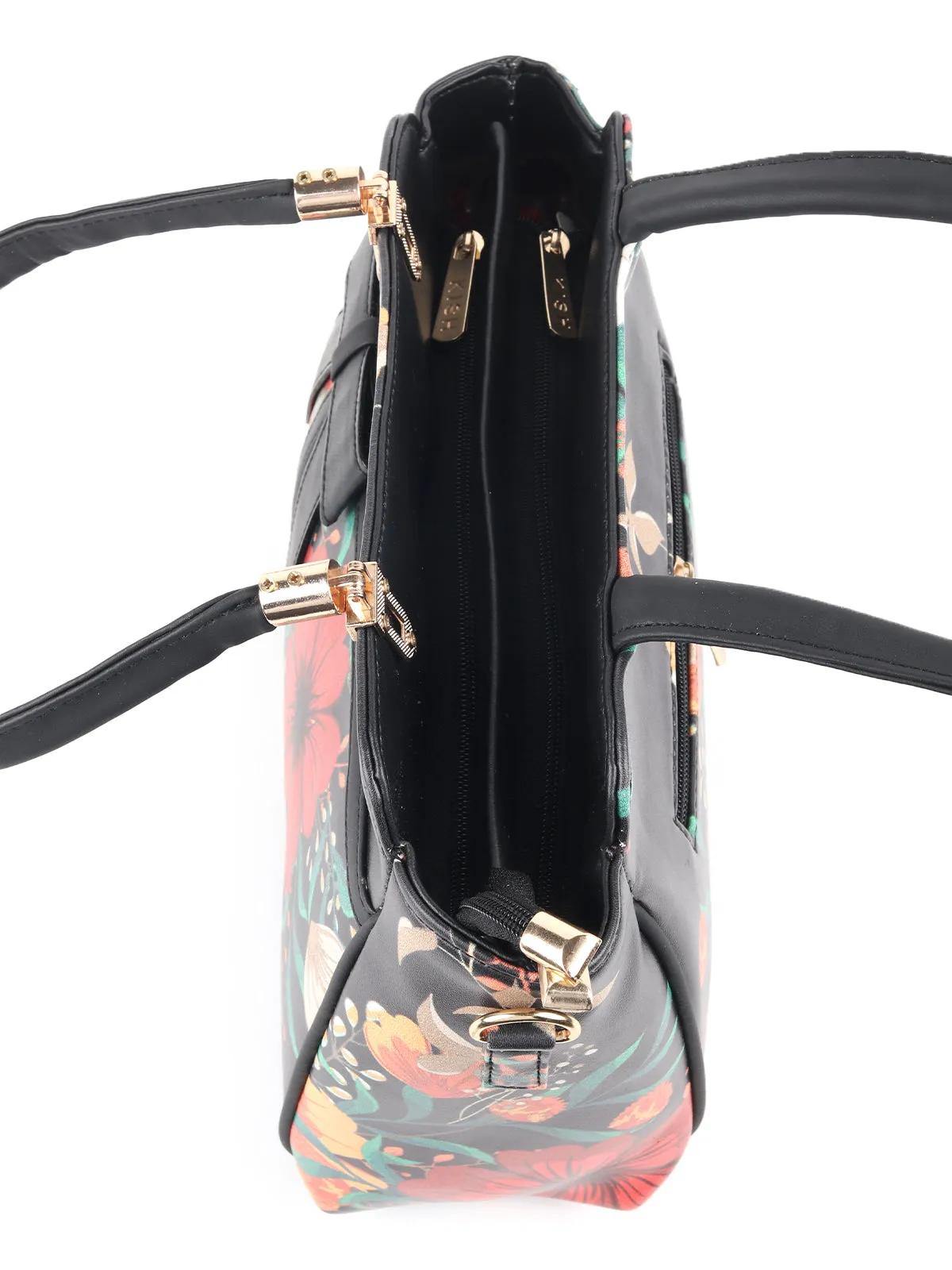 Odette Black Floral Printed Hand Bag for Women