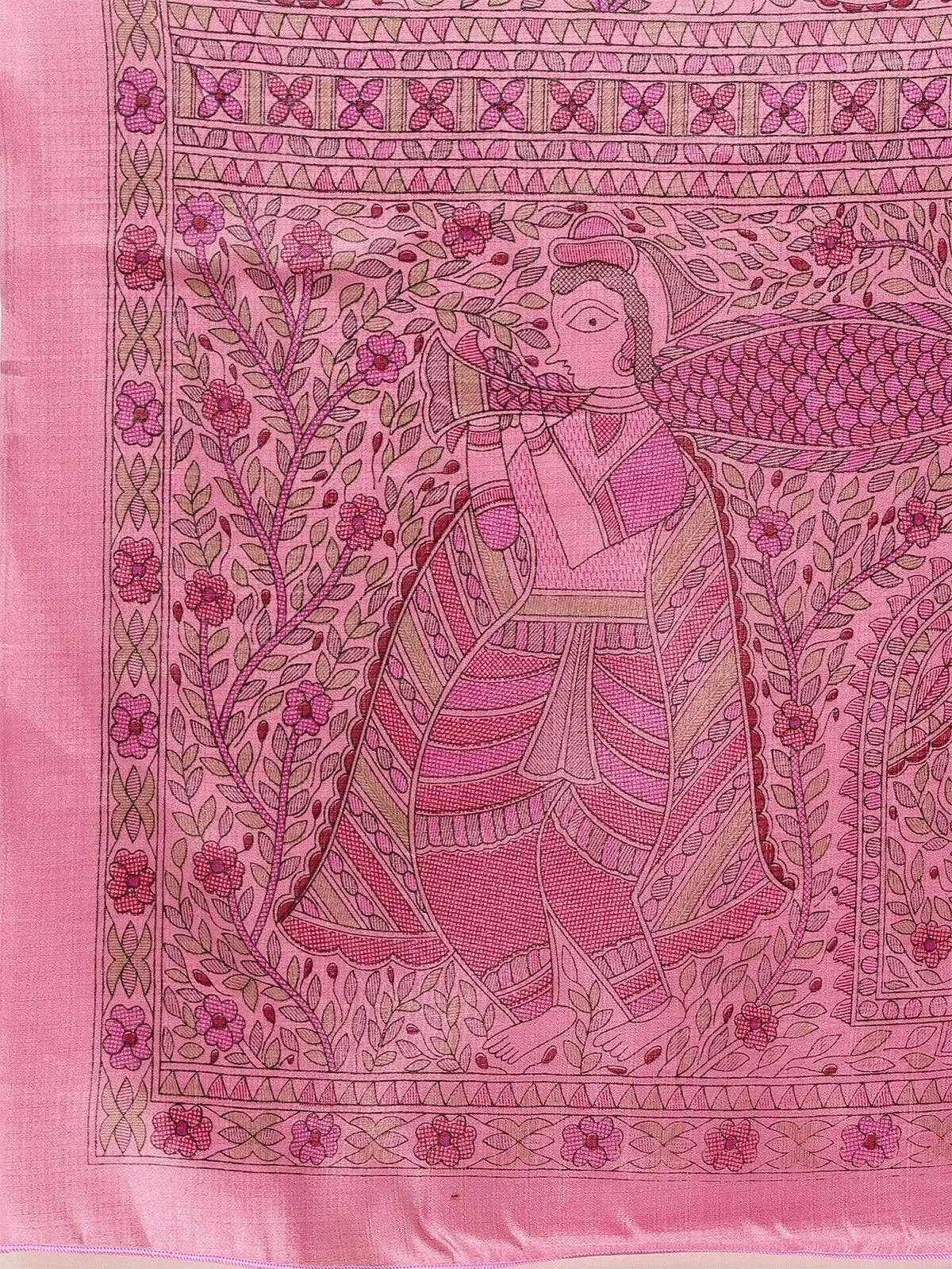 Odette Women Khadi Silk Lilac Printed Saree With Blouse Piece