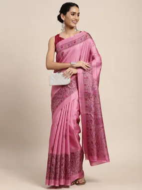 Odette Women Khadi Silk Lilac Printed Saree With Blouse Piece