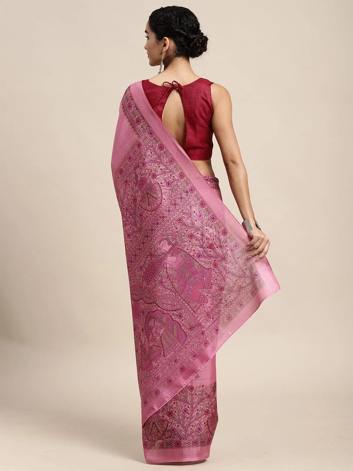 Odette Women Khadi Silk Lilac Printed Saree With Blouse Piece