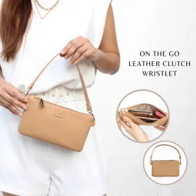 On the Go Leather Clutch Wristlet - Salmon Nude