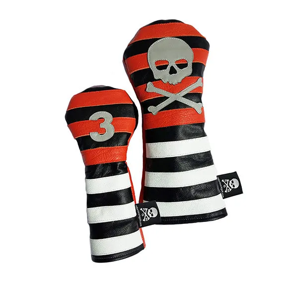 Orange Rugby Stripe with Skull & Bones Pair of Headcovers