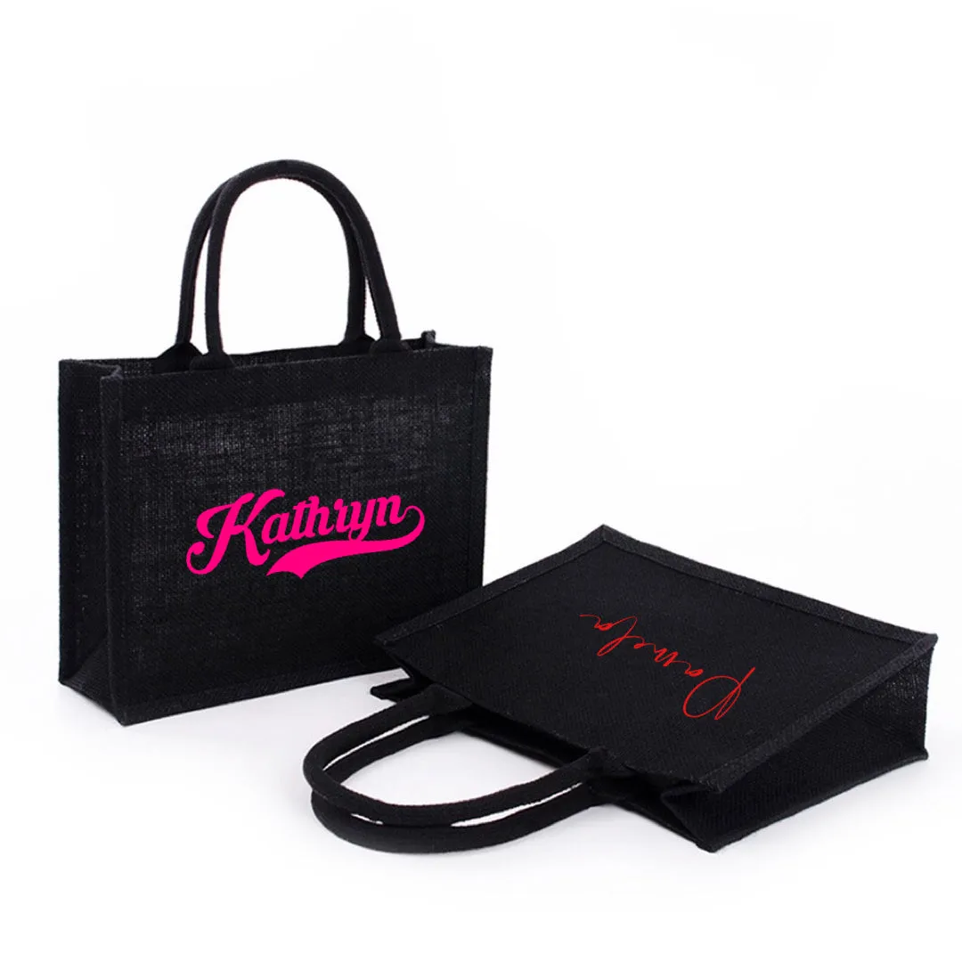 Personalized Black Jute Bag