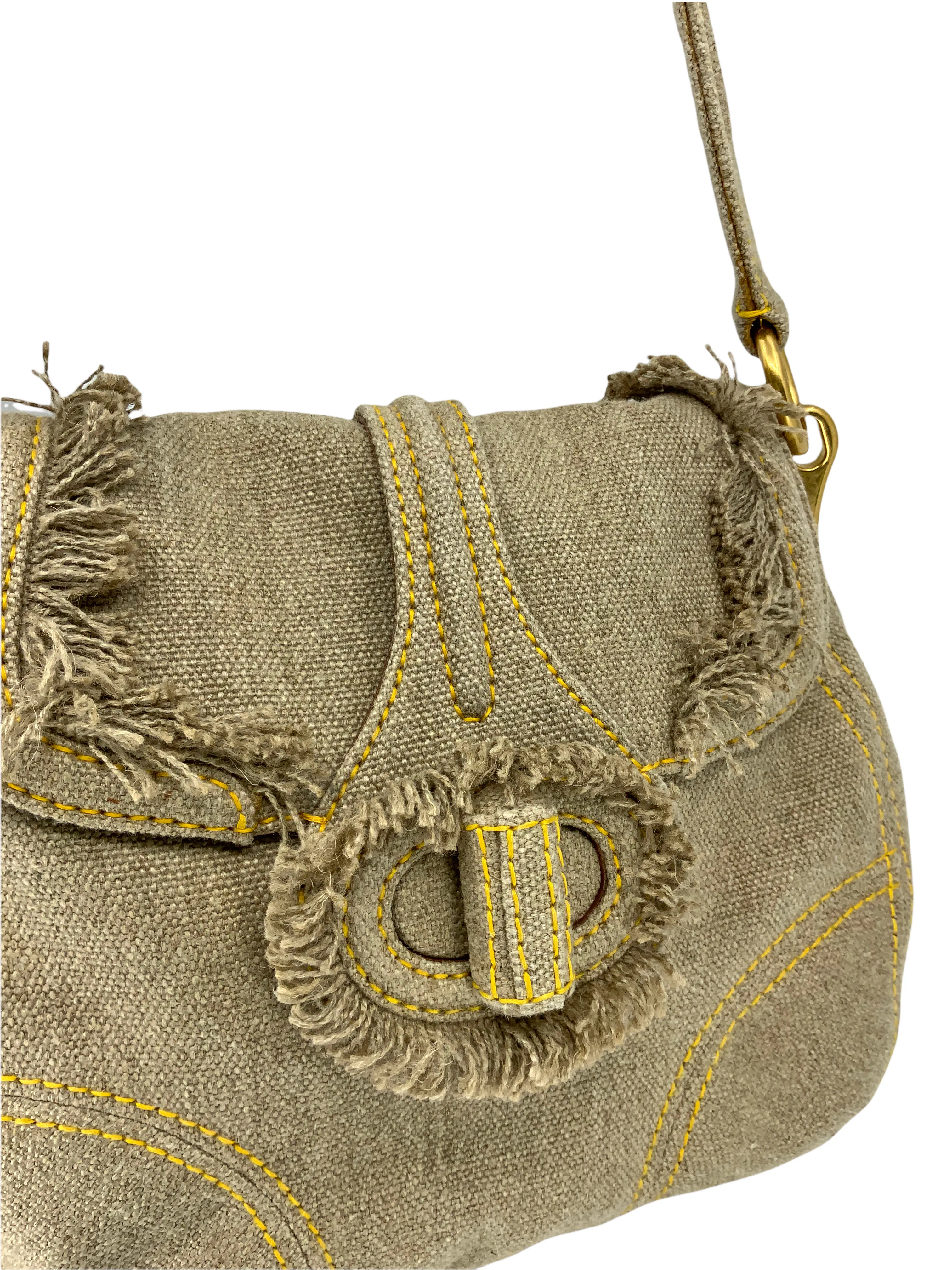 Prada Pattina Sottospalla Fringe Canvas Large Flap Bag