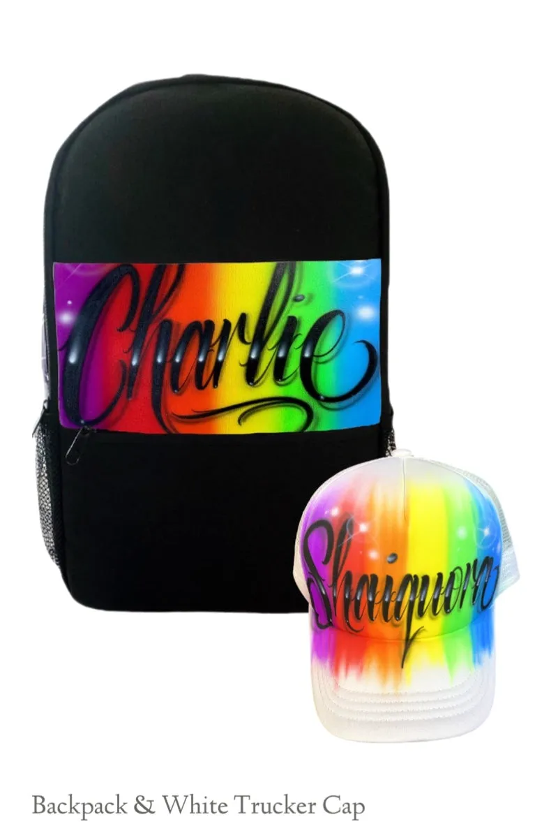 Rainbow Script Style Backpack and Cap Combo (7)