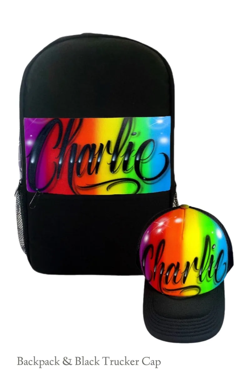 Rainbow Script Style Backpack and Cap Combo (7)