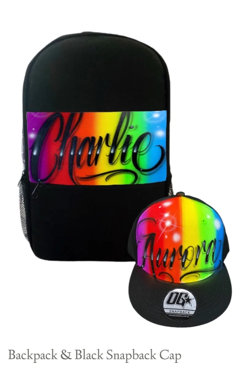 Rainbow Script Style Backpack and Cap Combo (7)