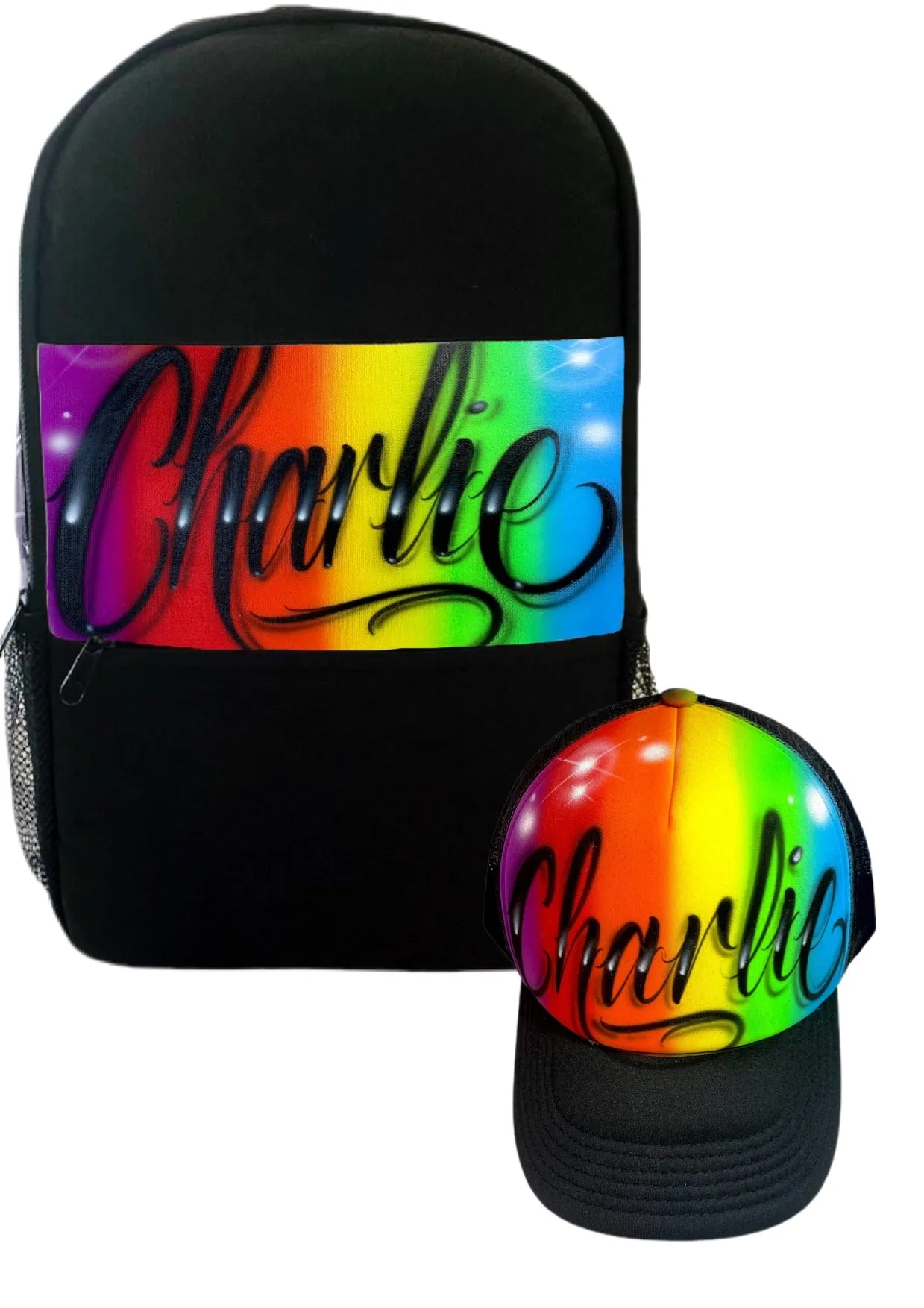 Rainbow Script Style Backpack and Cap Combo (7)