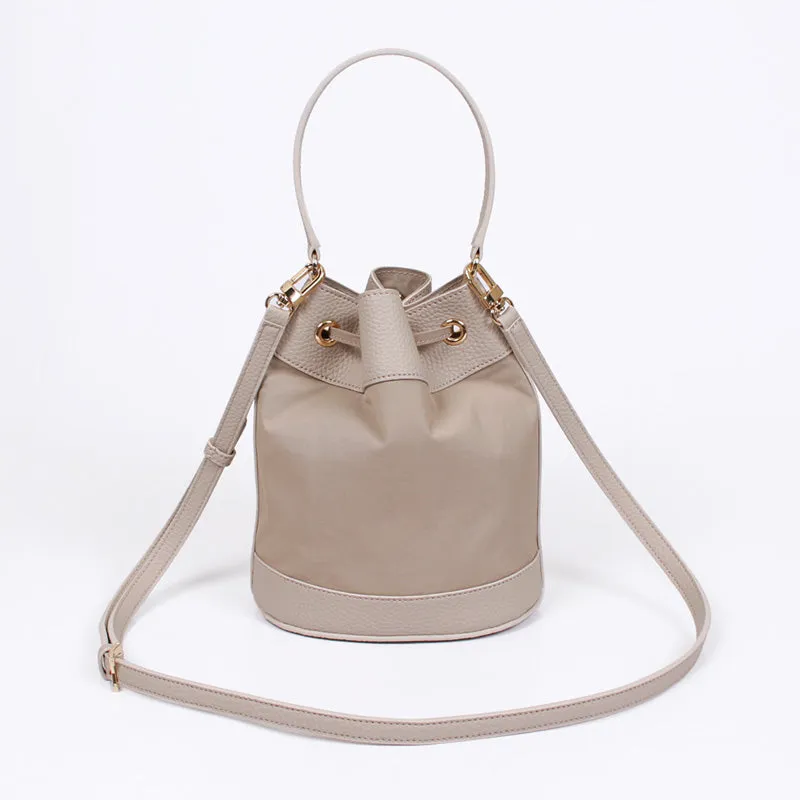 rio shoulder light beige bucket bag