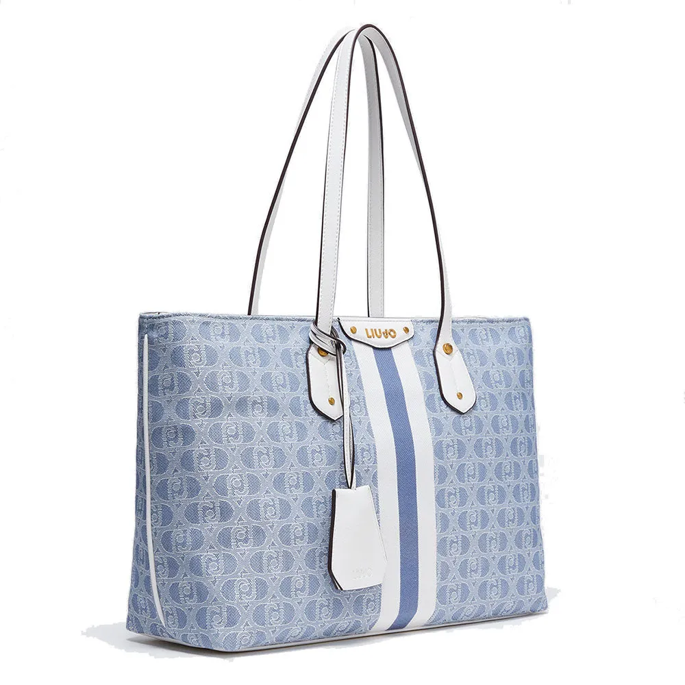 Shopping Bag LIU JO in Tessuto con Logo Jacquard color Denim Blue