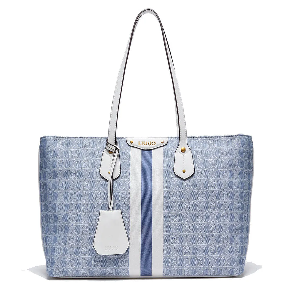 Shopping Bag LIU JO in Tessuto con Logo Jacquard color Denim Blue