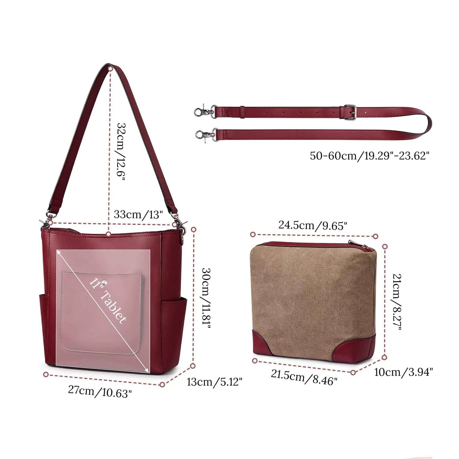 Side Pocket Genuine Leather Bucket Tote Bag