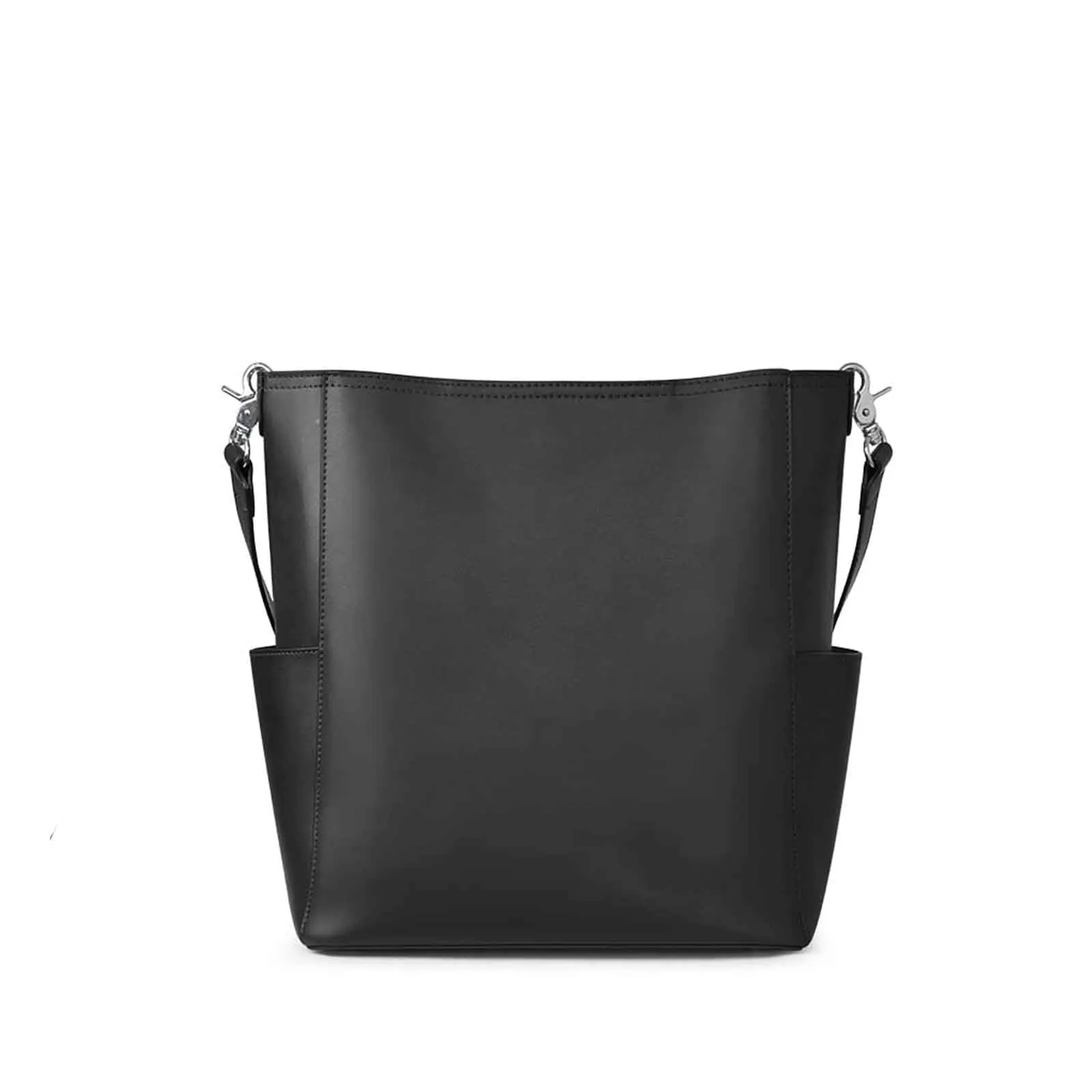 Side Pocket Genuine Leather Bucket Tote Bag