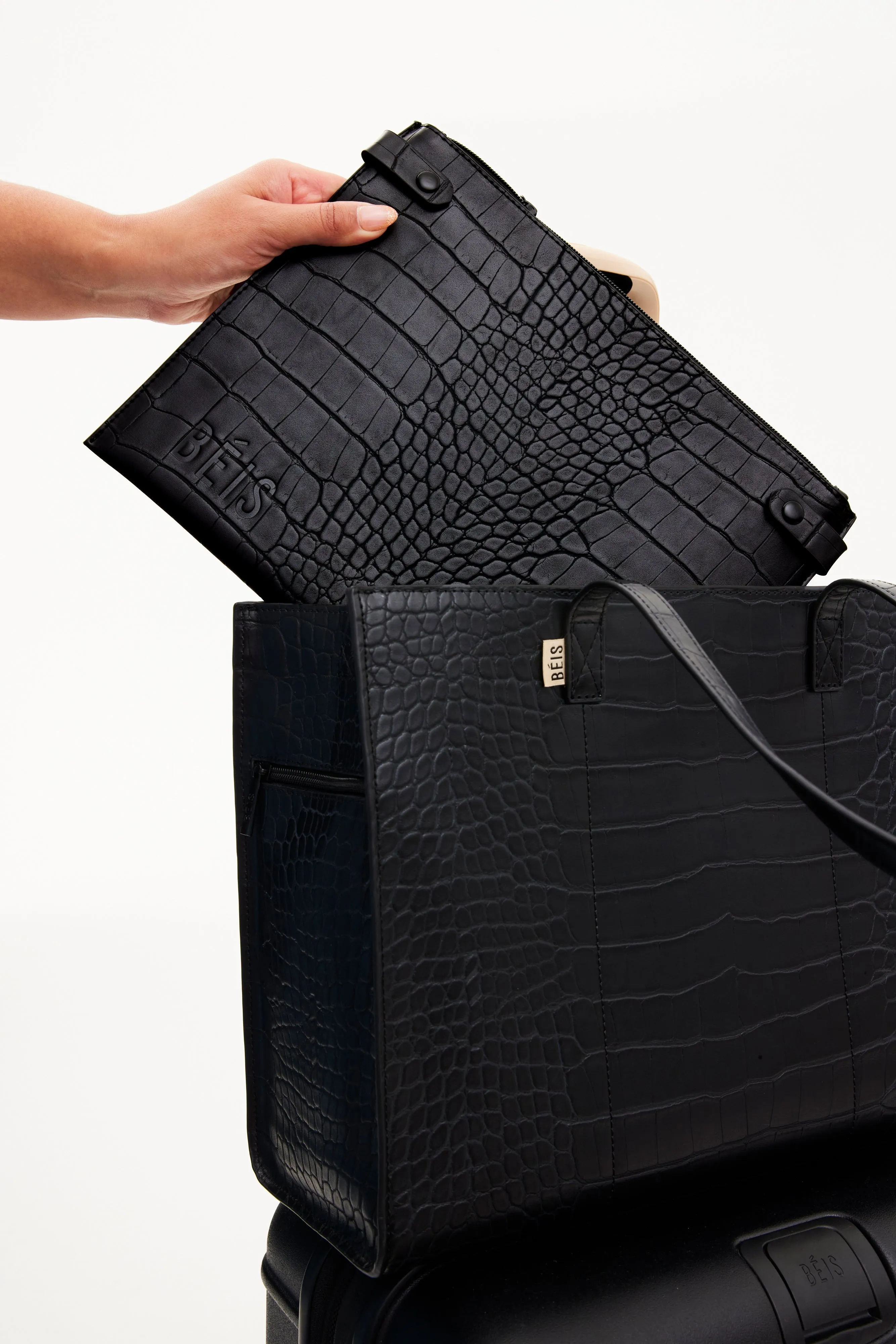 The Work Tote in Black Croc